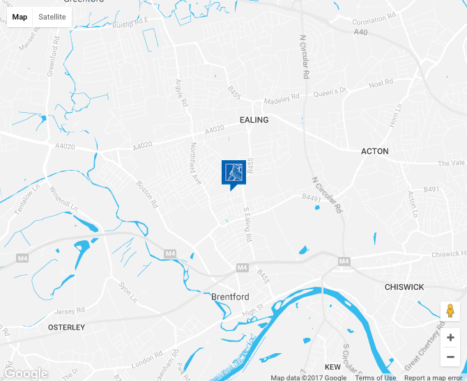 Google map showing the location of Ealing Physio